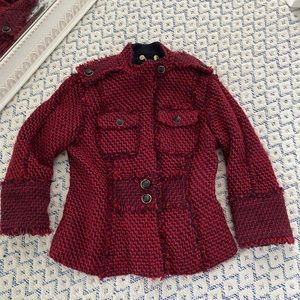 Red and Navy Tweed Tory Burch Jacket